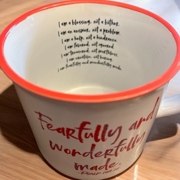 Elegant White and Red Dining Mug with Inspirational Text - Picture 3 of 6